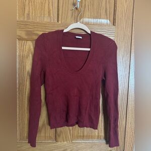 Abercrombie & Fitch Dark Red Ribbed Corset-Style Sweater - Size XL